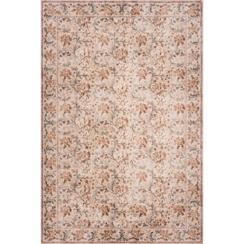 Nuloom Carivelle Floral & Paisley Washable Rug - 5'x7' - Peach - Rectangle