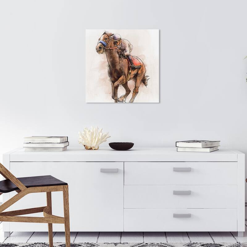 Wynwood Studio Canvas Animals Horseback Riding Brown and Cream White Farmhouse Wall Art Canvas Print - 20 x 20