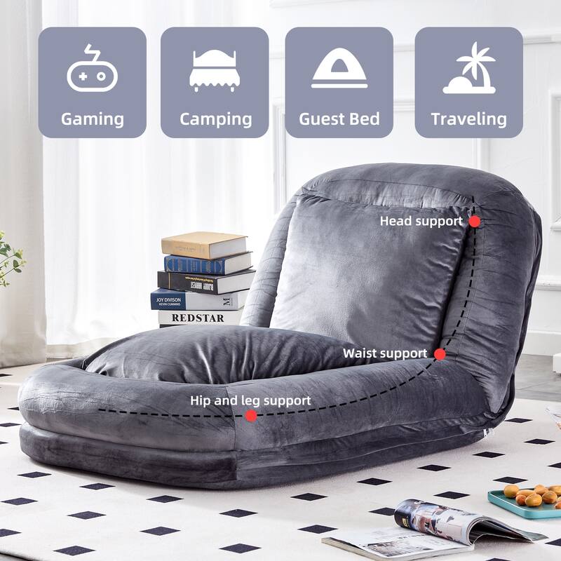 Roomfitters Folding Sofa Chair with 5 Adjustable Positions, Velvet Floor Lounge Chair for Gaming
