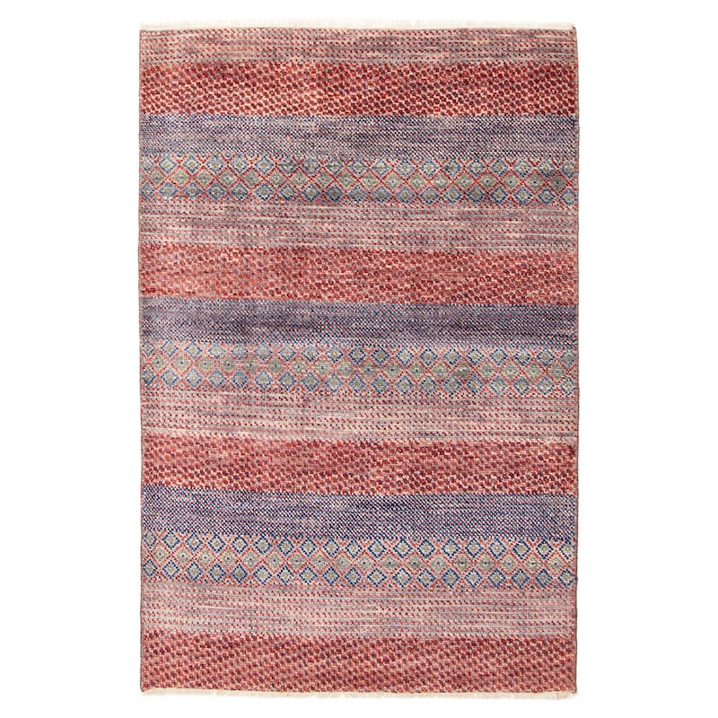 ECARPETGALLERY Hand-knotted Silk Shadow Red Wool Rug - 4'1 x 5'5 - Red - 4'1 x 5'5