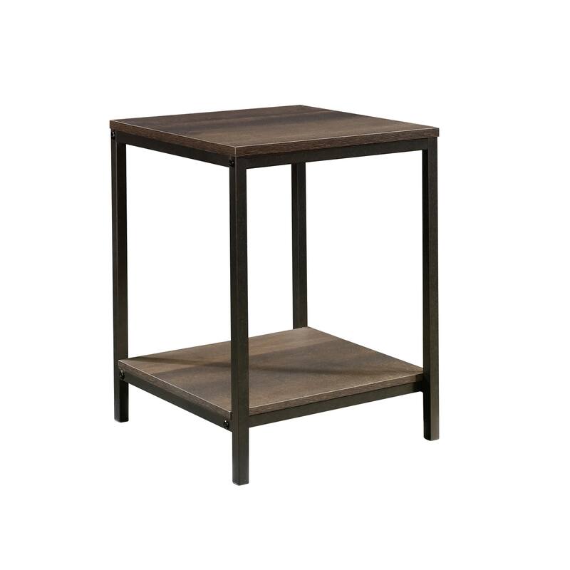 Wood Industrial Side Table with Open Shelving, Brown - 15.51" L x 15.51" W x 20.00" H
