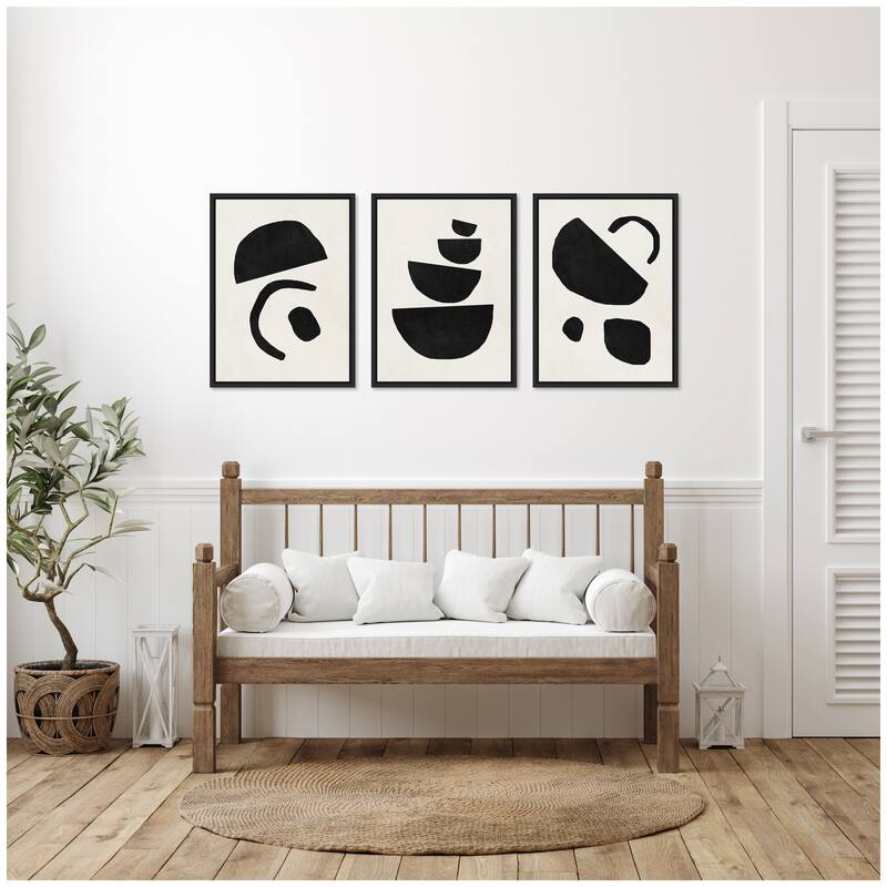 Kate and Laurel Sylvie Black Geometric Abstracts Framed Canvas Art Set by July Art Prints