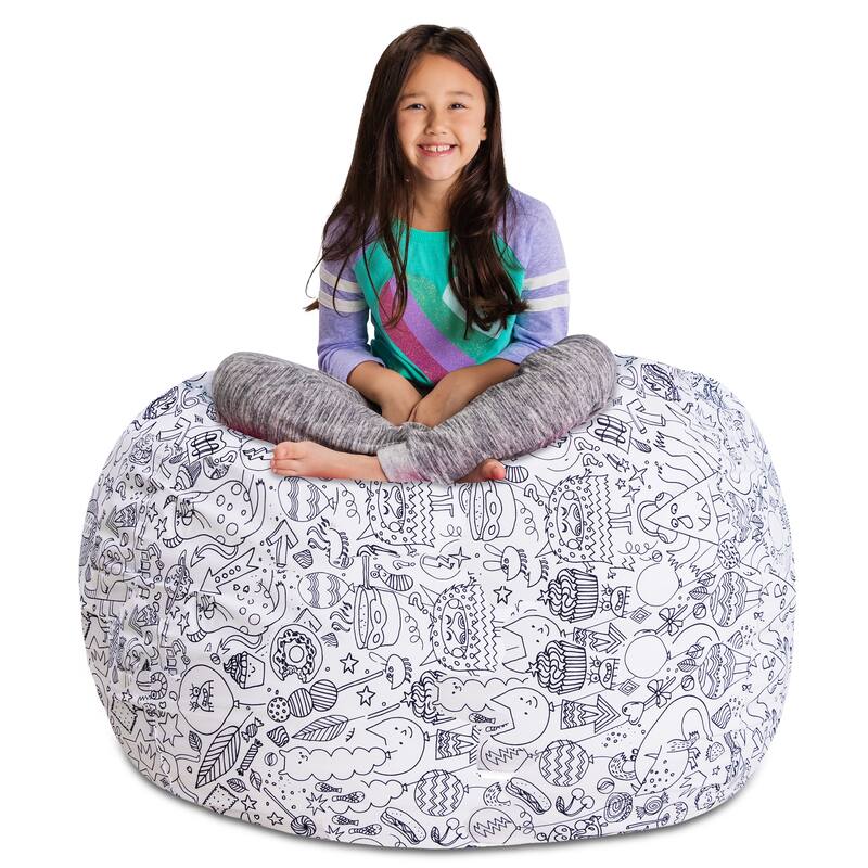 Kids' Stuffed Animal Storage Bean Bag Chair Cover or Toy Organizer - 48 Inches Extra Large - Canvas Coloring Fabric - Fun Creatures
