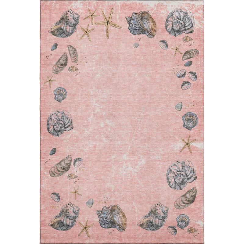Premium Washable Super Soft Coastal Shell Border Mayfield Rug