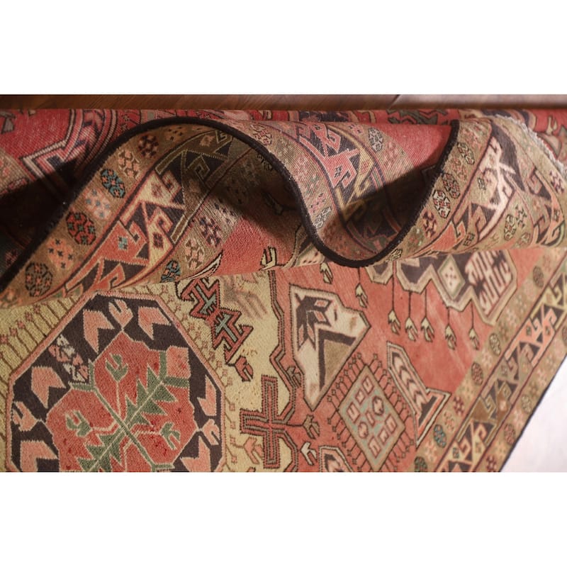 Pink Geometric Meshkin Persian Vintage Area Rug Handmade Wool Carpet - 4'11"x 9'10"