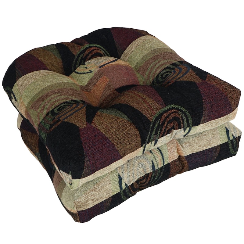 19-inch Rounded Back Jacquard Chenille Chair Cushion - 19 x 19 - Dark Side of the Moon - Set of 2
