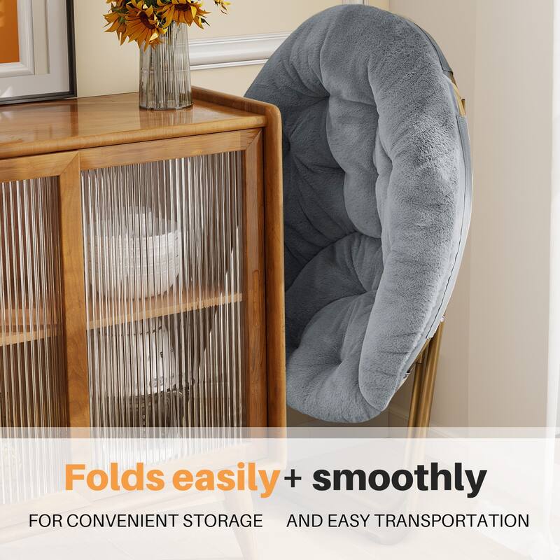 Cozy X-Large Faux Fur Saucer Chairs Folding Soft Thick Padded Seat Metal Frame for Bedroom Home Adults