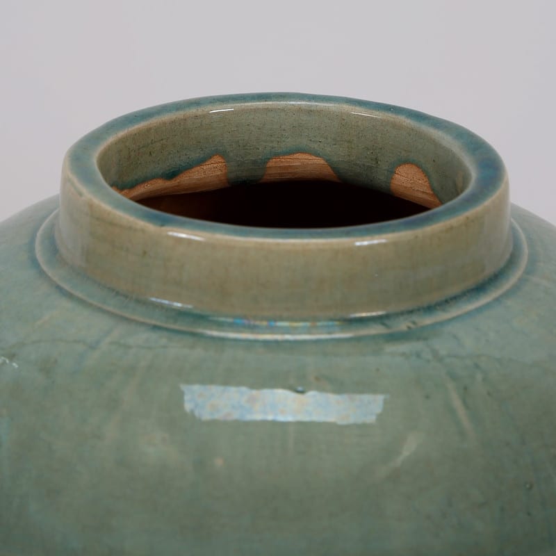 8" H Green Porcelain Vintage Style Vase w/2 lines Small, Home and Garden Décor