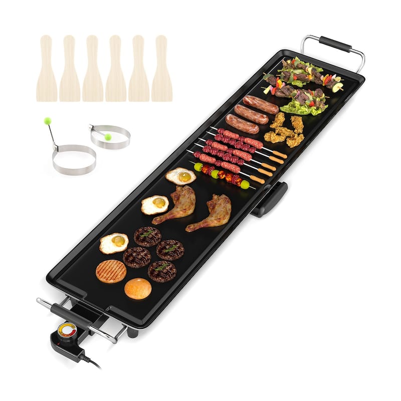 Black 35" Aluminum Electric Griddle with Adjustable Temp and Nonstick Surface Perfect for Indoor or Outdoor Use