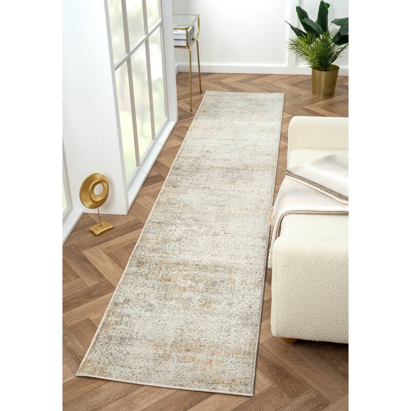 Bailey Transitional Distressed Beige/Brown Performance Indoor Area Rug by Sevita - 2'9" x 8'
