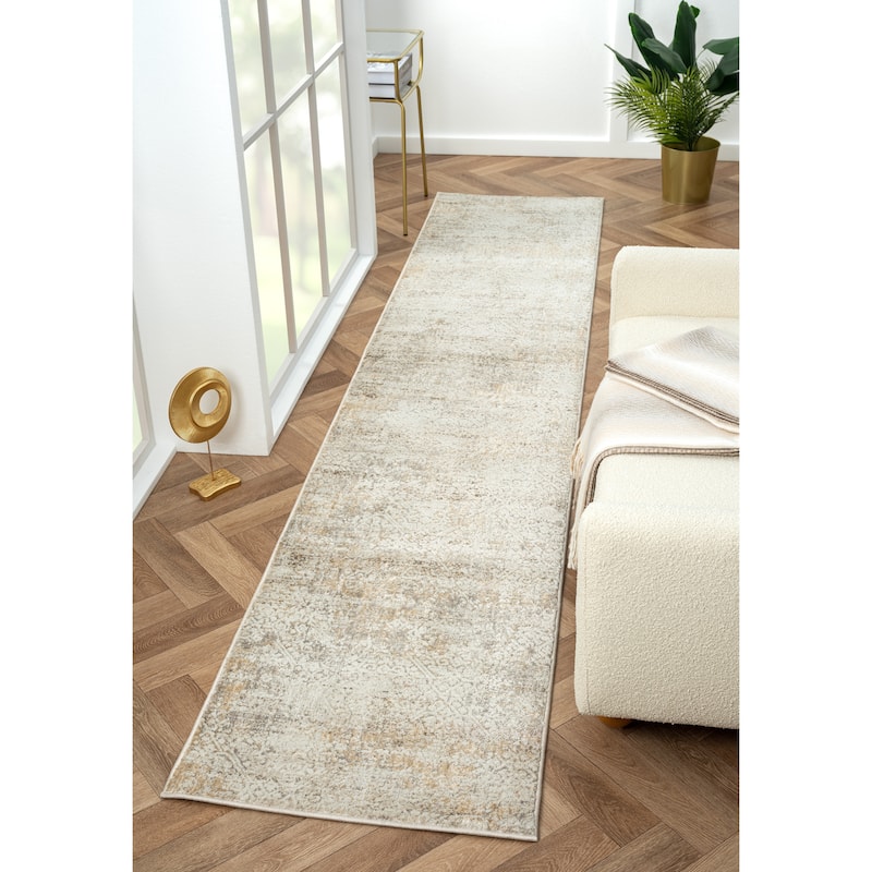 Bailey Transitional Distressed Gray/Beige Performance Indoor Area Rug by Sevita - 2' x 10'