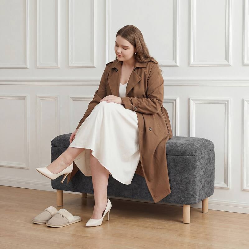 Upholstered Storage Ottoman Bench with Large Hidden Storage Fabric End of Bed Bench