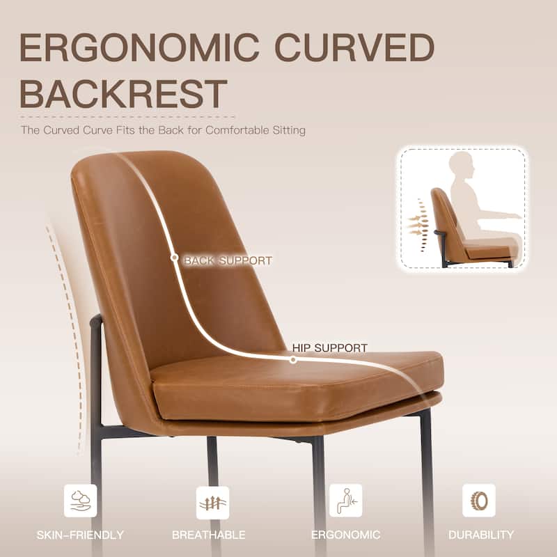 RENEWLINE Set of 2 Modern Dining Chairs with Curved Back & Metal Legs, Fabric or Leather Upholstered