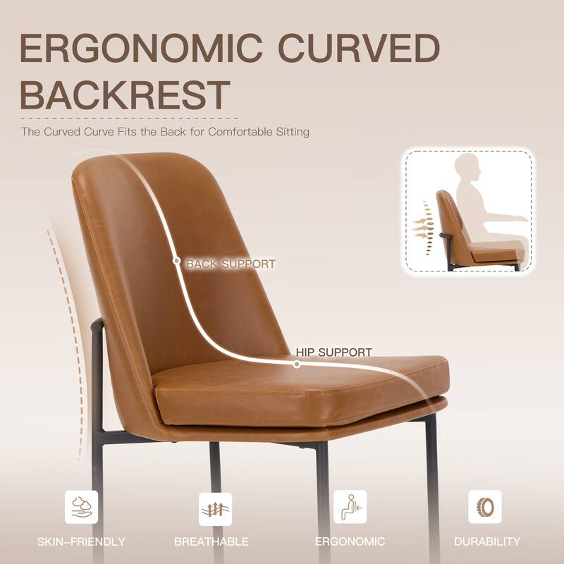 Set of 2 Modern Dining Chairs with Curved Back & Metal Legs, Fabric or Leather Upholstered