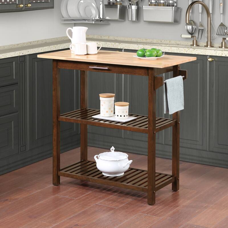 Designs2Go 3 Tier Butcher Block Kitchen Prep Island with Drawer - Butcher Block/Espresso