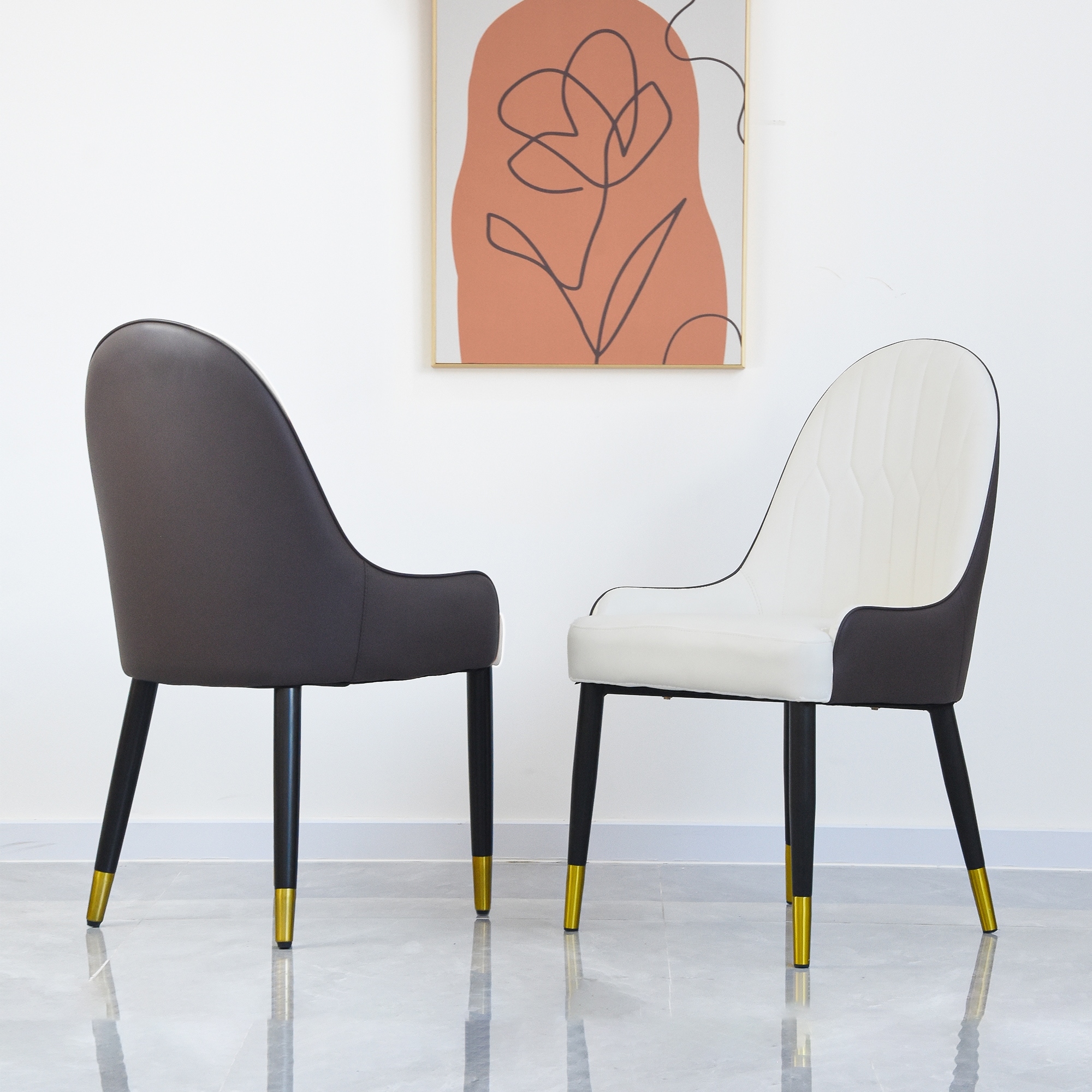 Simple Meeting Room Chair Vanity Chair Set of 2, Leather Side Chair Dining Chair Office Chair with Metal Legs