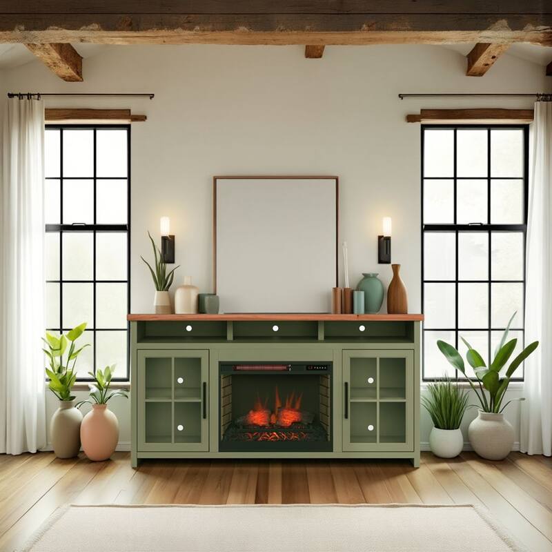 Bridgevine Home 74 inch Fireplace TV Stand Console for TVs up to 85 inches