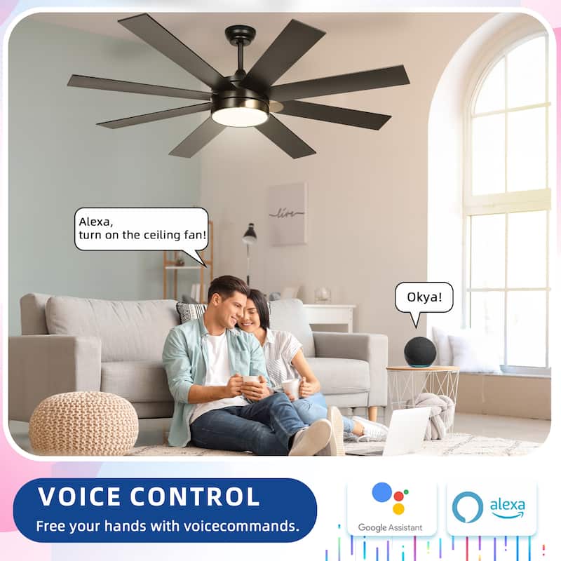 60 Inch 8-Blades Smart Ceiling Fan with Lights and Remote/App Control