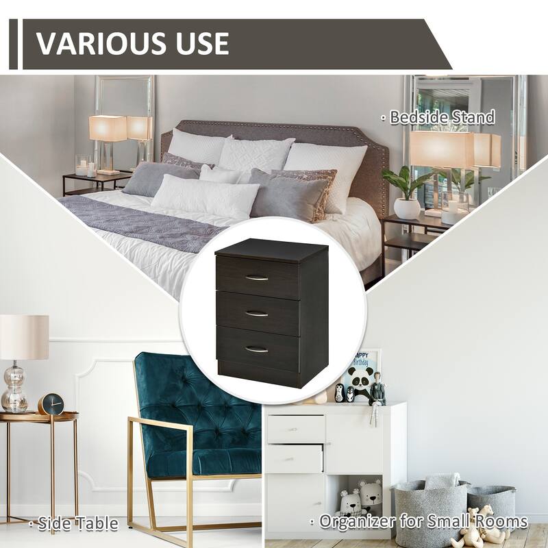 Nightstand With 3 Drawers And Storage Stand - Brown