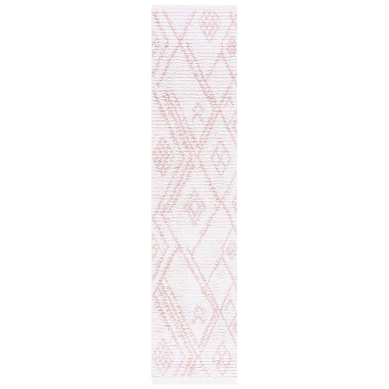 SAFAVIEH Augustine Riek Boho Fringe Rug - 2' x 9' Runner - Ivory/Pink