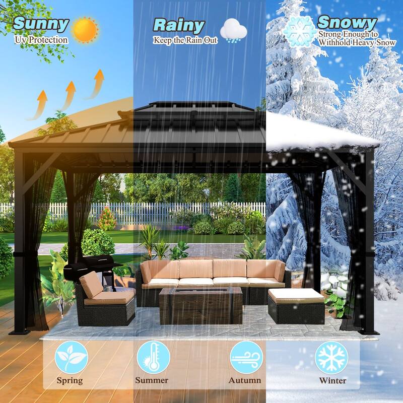 VEIKOUS Aluminum Double Hardtop Gazebo Pergola for Patio, Lawn, and Garden with Removable Curtains and Netting