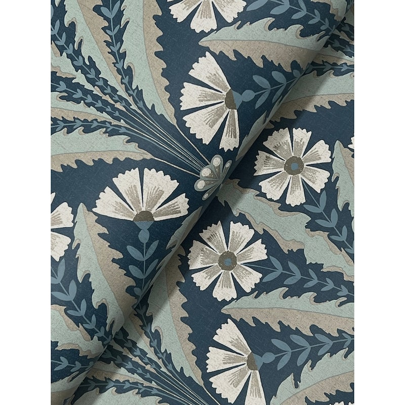 Chesapeake Tap Root Dark Blue Floral Damask Wallpaper