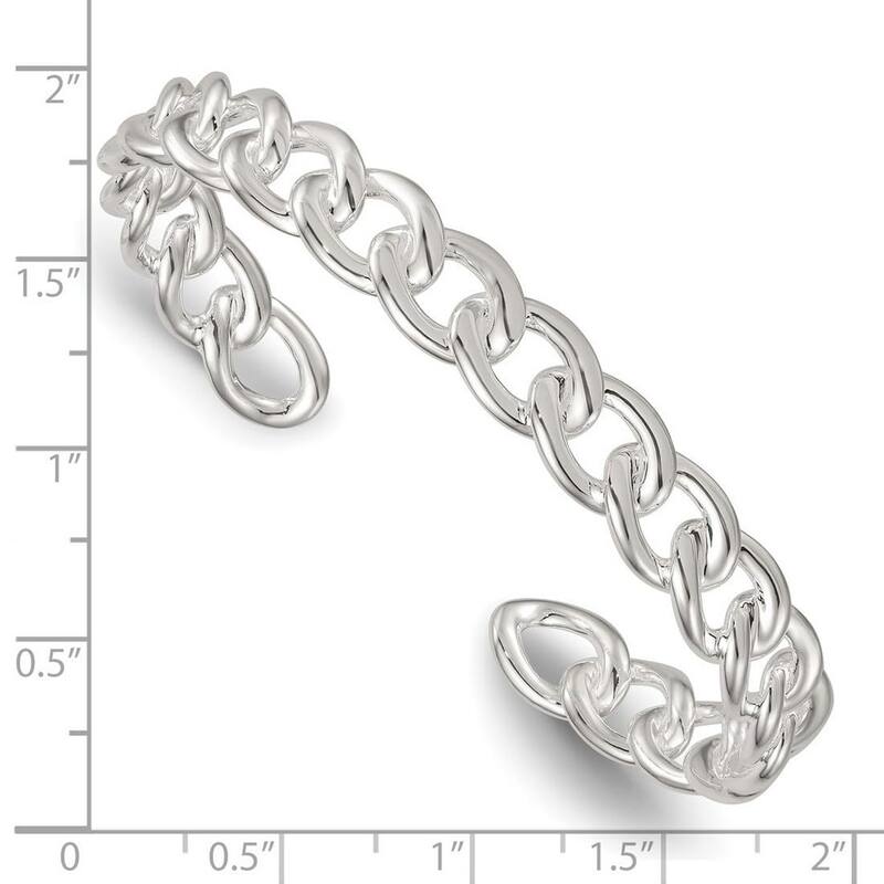 Curata 925 Sterling Silver 8.5mm Flat Curb Links Adjustable Cuff Bangle Bracelet