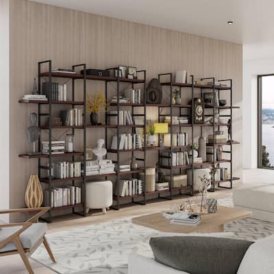 Davee Dark Walnut Color Display Bookcase - 85" H x 189" W x 12.5" D