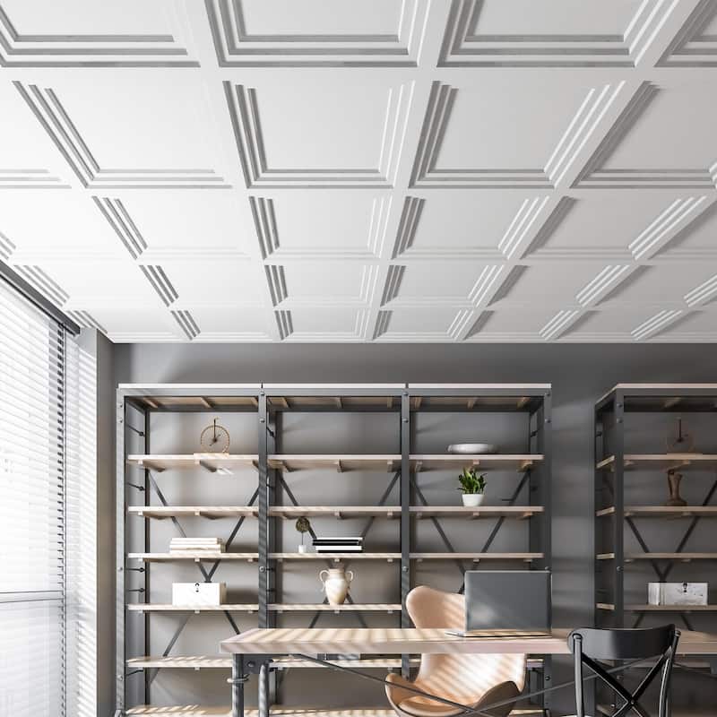 Atr3d 12pcs 24"x24" PVC 3D Wall Panel Ceiling Tile White or Black Cover 48 Sq.Ft.