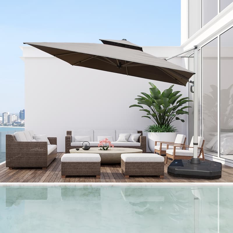 Aluminum Cantilever Tilt Patio Umbrella with Center Pole(Base Not Included)