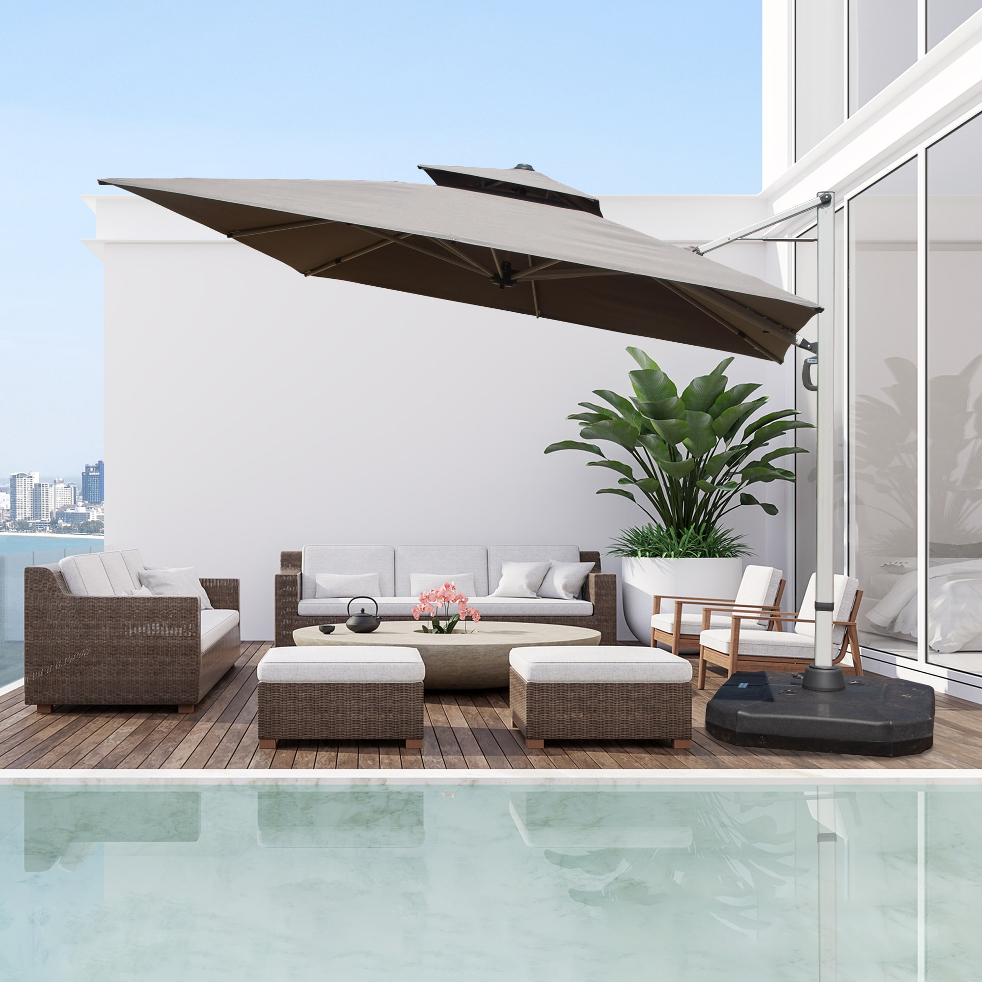 Clihome 9 ft Aluminum Cantilever Tilt Patio Umbrella with Center Pole