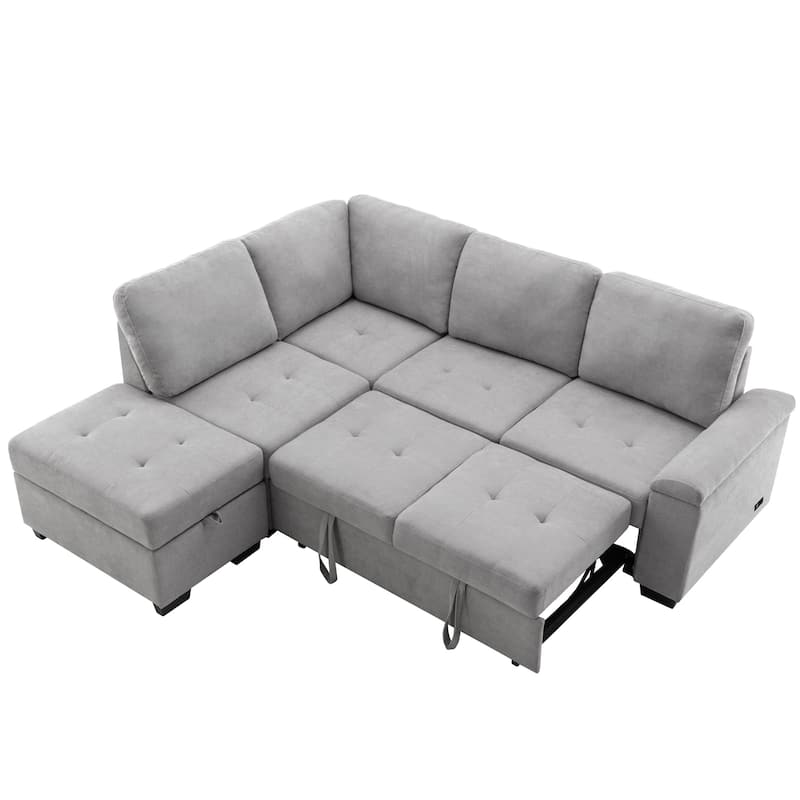 Corner Sleeper Sectional Sofa with Storage Ottoman & USB