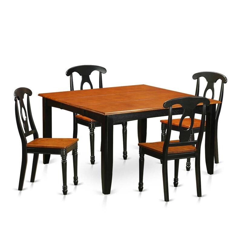 HomeStock 5-Piece Square Black and Cherry Finish Solid Wood Top Dining Table with 4 Chairs
