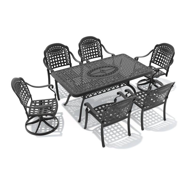 7-Piece Outdoor Dining Set with 1 Table and 6 Chairs, All-Weather Aluminum Outdoor Patio Sets