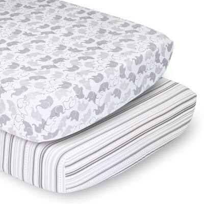PSP 2pk Sheets Grey and Aqua Elephants/Stripe