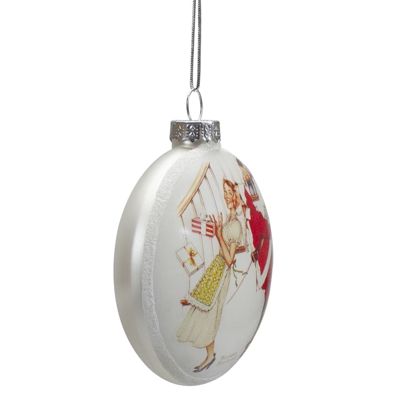 Set of 3 Glass Norman Rockwell Christmas Disc Ornament - 3"