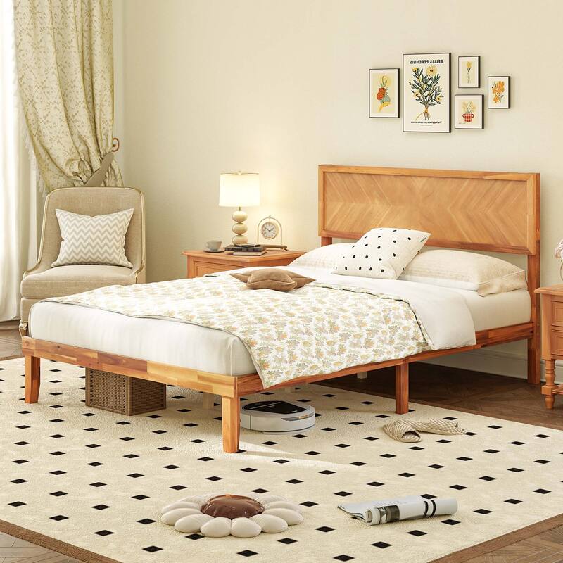 Gymax Twin/Full/Queen Size Bed Frame w/Headboard Wooden Slats Support - Full