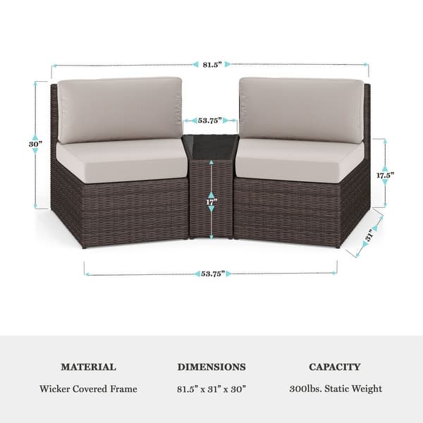 dimension image slide 1 of 6, Martha Stewart Outdoor Modular Rattan Wicker Sectional Sofa Seats & Side Table - 33"W x 31"D x 30"H