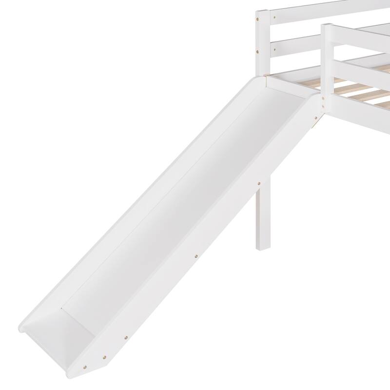 Multifunctional Twin Loft Bed with Slide, White, Solid Pine Construction