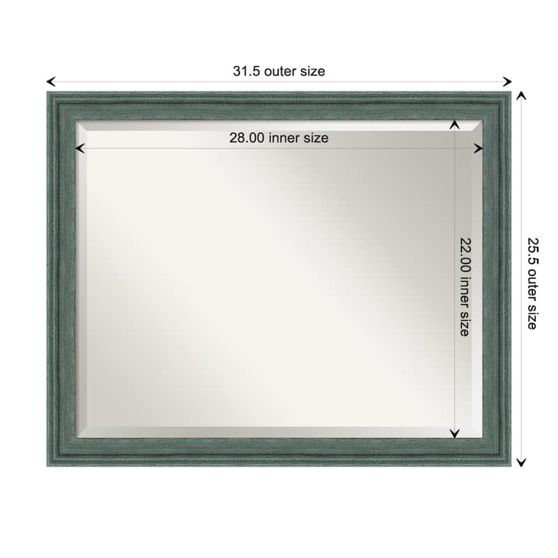 Upcycled Beveled Wood Framed Bathroom Vanity Wall Mirror - Upcycled Teal Grey - Glass Size 28x22