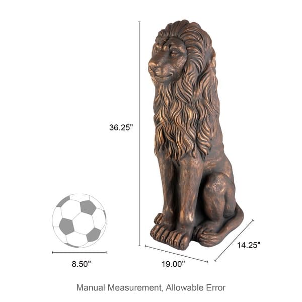 dimension image slide 4 of 6, Glitzhome Set of 2 MGO Majestic Sitting Guardian Lion Statues Porch Sculpture Outdoor Indoor