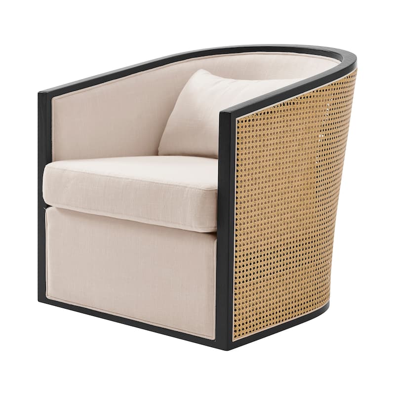 NPD Furniture Marilyn Linen Swivel Accent Arm Chair with Rattan