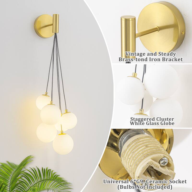 6-Light Hanging Milky Glass Globe Wall Sconce Modern Living Room