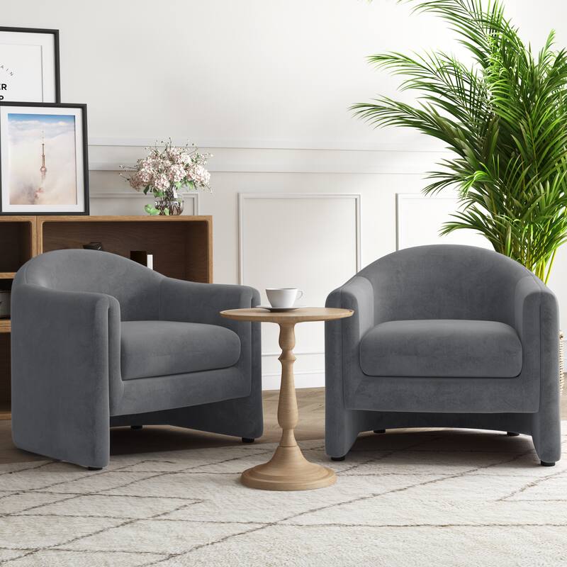 Upholstered Barrel Accent Chair, Low Back Arm Chair(Set of 2)