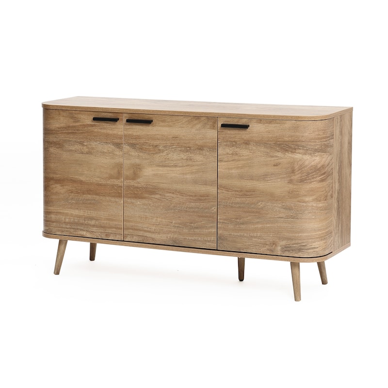 Natural Oak Manufactured Wood 3-Door Buffet Cabinet - 53.3" Wide