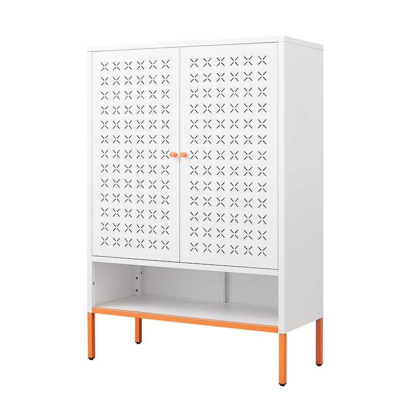 Double Door Metal Shoe Cabinet with 2 Removable Adjustable Shelves