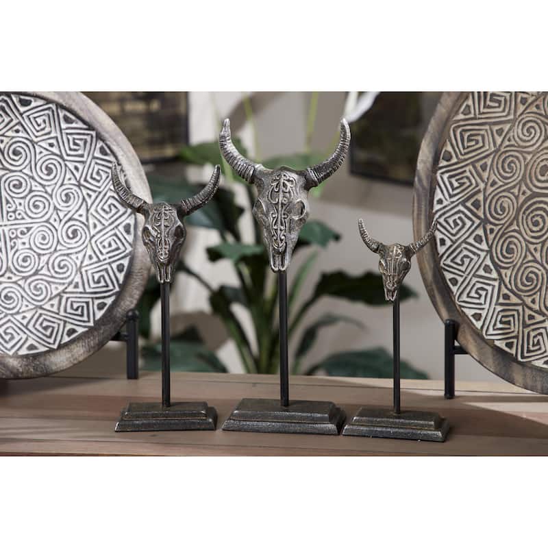Metal Bull Head Decorative Sculpture - Set of 3 Gray - Roche River Decor