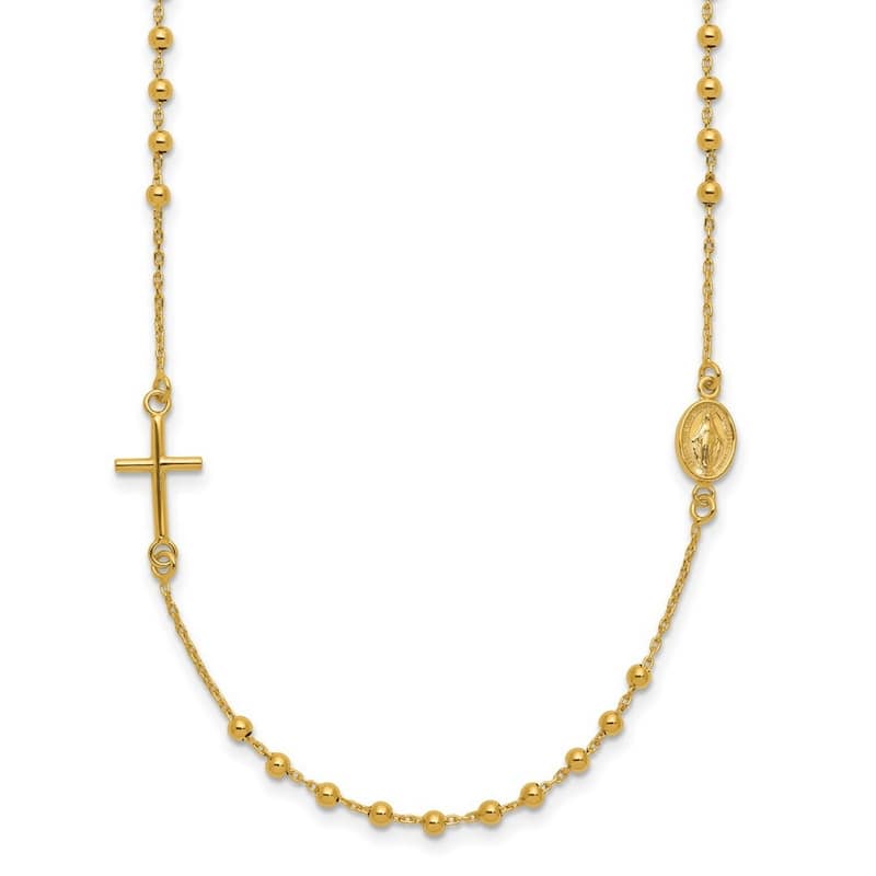 Curata 14k Yellow Gold Polished Religious Beaded Cross Rosary Necklace, 16"