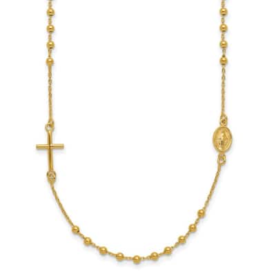 Curata 14k Yellow Gold Polished Religious Beaded Cross Rosary Necklace, 16"