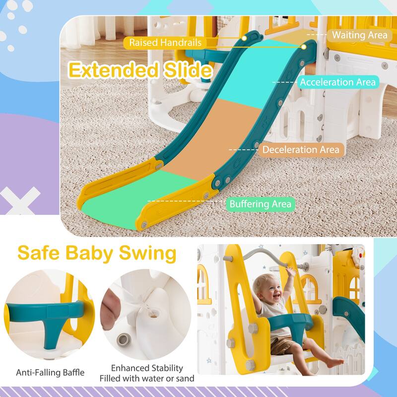 Gymax 10 in 1 Toddler Swing & Slide Set w/Basketball Hoop Telescope